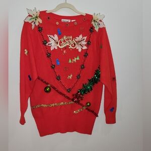 Ugly Christmas Sweater - Christmas decoration tinsel bulbs beads - one-of-a-kind